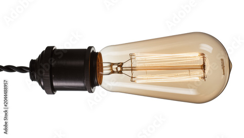 Photos Edison light bulb with dark socket and twisted wire