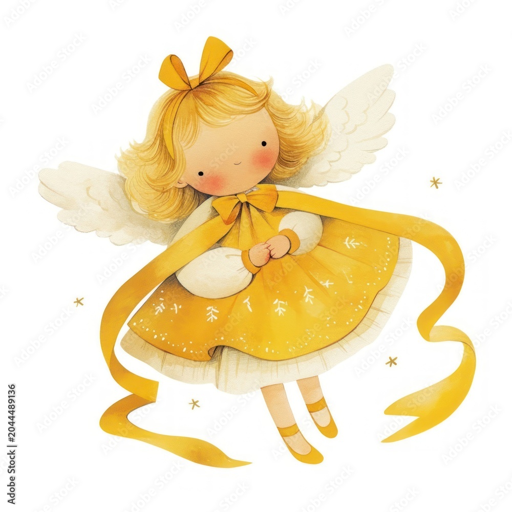 Obraz premium Cute angel with yellow dress