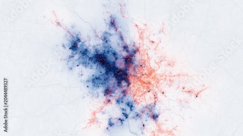 Abstract visualization of urban activity and population distribution across a metropolitan landscape