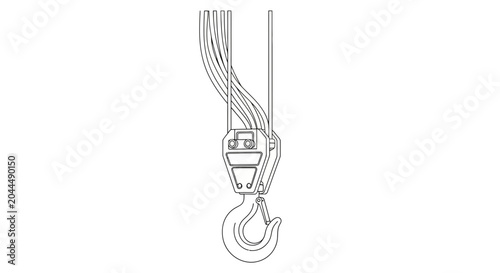Industrial Crane Hook with Sheaves and Cables, Line Drawing