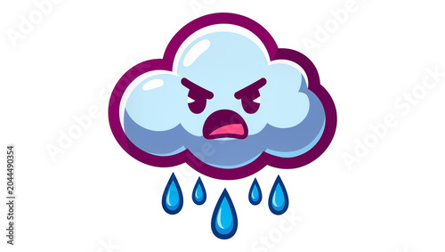 Fotografie Angry cartoon cloud raining blue water drops