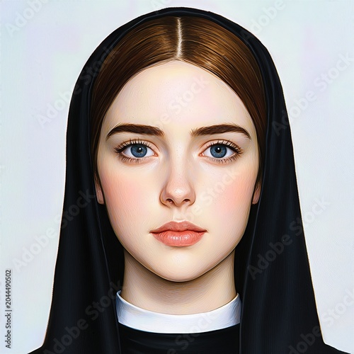 Serene Portrait of a Young Woman in a Black Head Covering