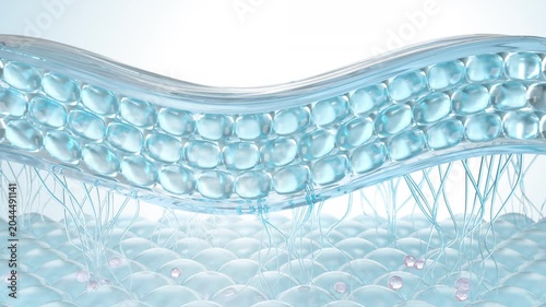 3D animation showing active bubbles penetrating through skin layers to repair and rejuvenate damaged skin cells.