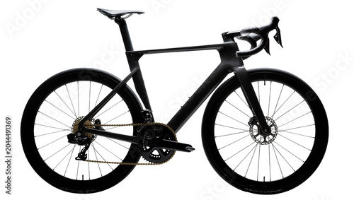 Fotografía Black carbon fiber road bicycle with disc brakes and deep section wheels