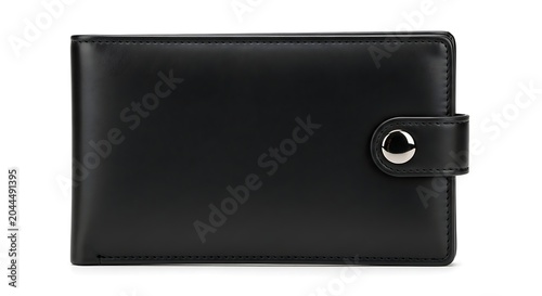 Elegant black leather bifold wallet with metallic button closure