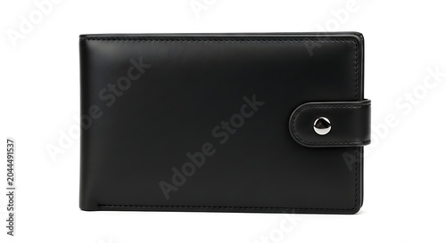 Classic black leather bifold wallet with button closure