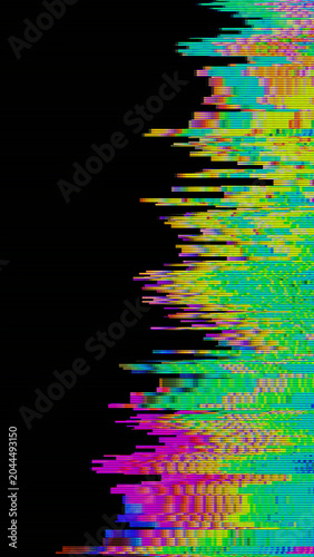 Canvastavla Yellow green pixel sorting glitch overlay with magenta scanline distortion, RGB split on black background