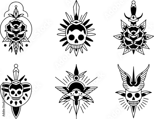Mystical Tattoo Symbols Collection – Celestial Eyes, Moon, Sword, Moth & Sacred Sigils