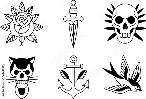 Mystical Tattoo Symbols Collection – Celestial Eyes, Moon, Sword, Moth & Sacred Sigils
