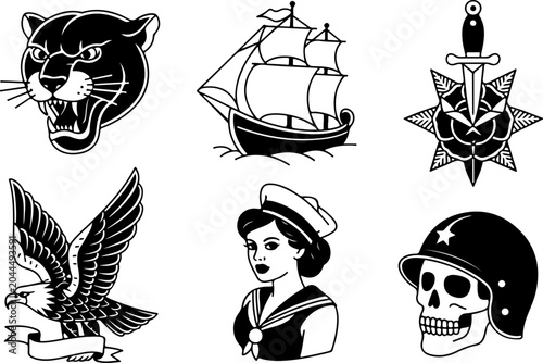 Mystical Tattoo Symbols Collection – Celestial Eyes, Moon, Sword, Moth & Sacred Sigils