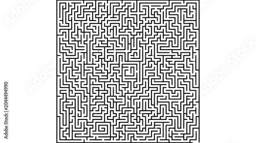 Bild auf Leinwand Intricate Square Maze Pattern with Complex Pathways and Solution on Isolated Whi