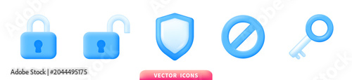 Photos Security and privacy icon set with locked padlock, unlocked padlock, shield, pro
