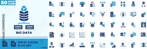 Big Data Solid Color Editable Icons set