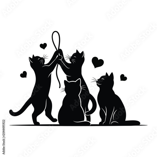 Foto Three cats playing with hearts.