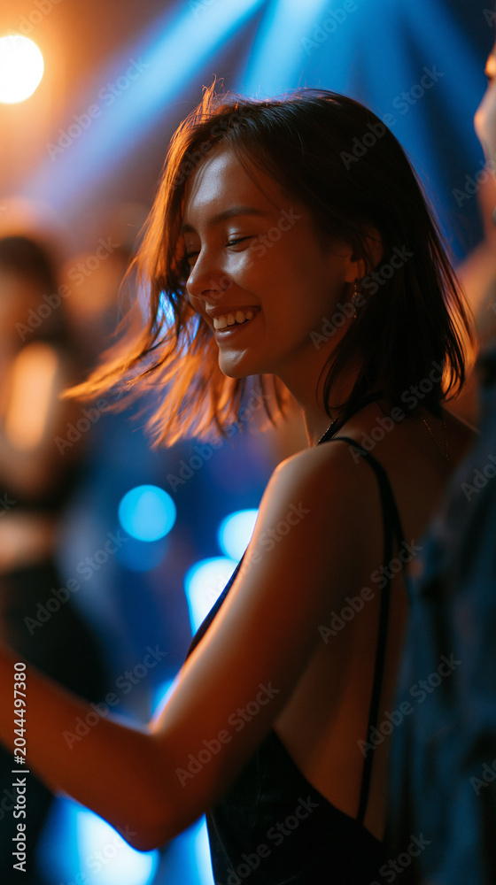 Naklejka premium Faceless young couple having fun dancing at party, dance activity, couple bonding, party enjoyment, rhythmic movement, entertainment, with copy space