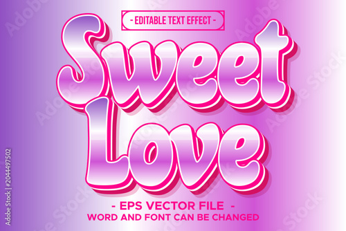 Sweet Love Romantic Pink Purple Glossy 3D Editable Text Effect EPS Vector