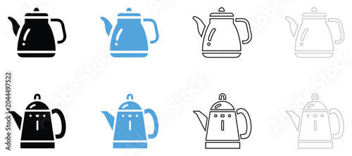 Фотография Kitchen tea kettle vector icon, kitchen appliance tea coffee kettle vector, silh