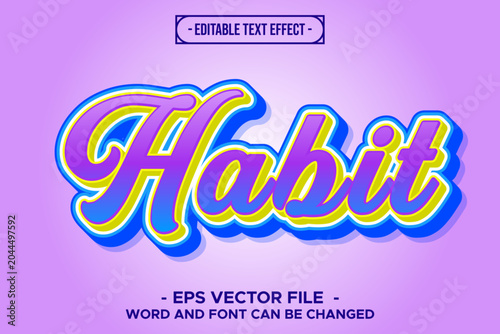 Habit Purple and Blue Casual Script 3D Editable Text Effect EPS Vector