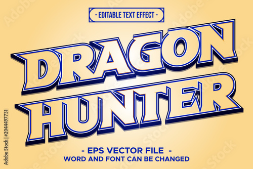 Dragon Hunter Gaming Esports Beige and Blue 3D Editable Text Effect EPS Vector