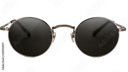Foto Round metal frame sunglasses with dark lenses and ornate temples