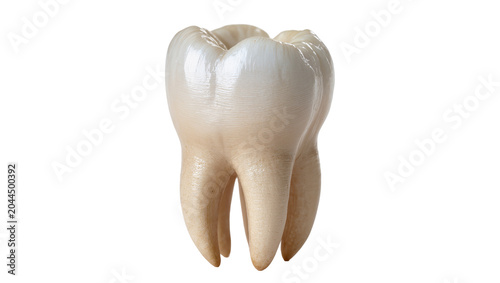 Tableau sur toile Human molar tooth with three roots, enamel surface texture