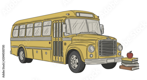 Bild auf Leinwand Yellow School Bus with Books 1.
