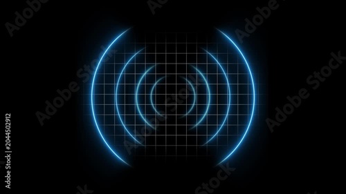 Pulsing blue radar scan grid animation on black background, for technology and, data analysis pulse sonar