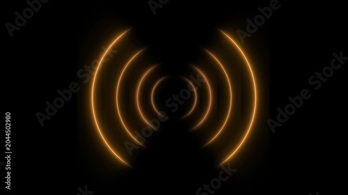 Pulsing golden radio waves animation, abstract glowing signal frequency concept on black background broadcast