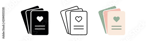 Greeting cards icon set. Love cards, invitation, stationery, heart message, celebration. Line, flat and colored vector icon set.