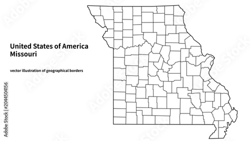 Fotografie Missouri administrative county boundaries vector map graphic minimalist template