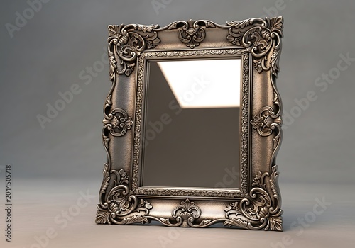 Empty Ornate Antique Gold Mirror Frame on Neutral Background Minimalist Decor