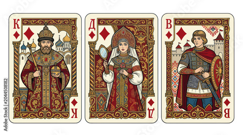 Fotografía Russian Royal Playing Cards: King, Queen, Jack of Diamonds