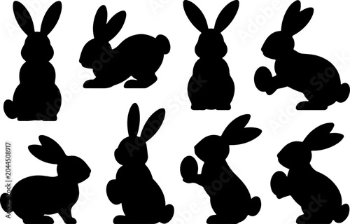 Easter Bunny Silhouette Collection Vector Set