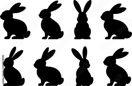 Easter Bunny Silhouette Collection Vector Set