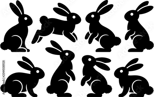 Easter Bunny Silhouette Collection Vector Set