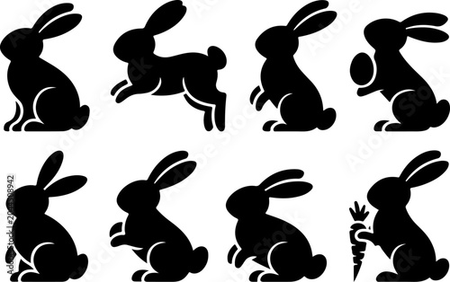Easter Bunny Silhouette Collection Vector Set