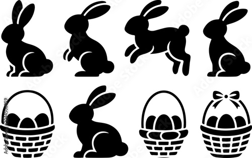 Easter Bunny Silhouette Collection Vector Set