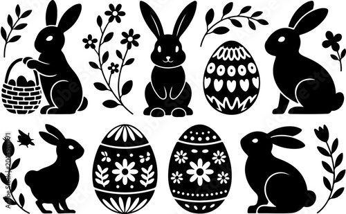 Easter Bunny Silhouette Collection Vector Set