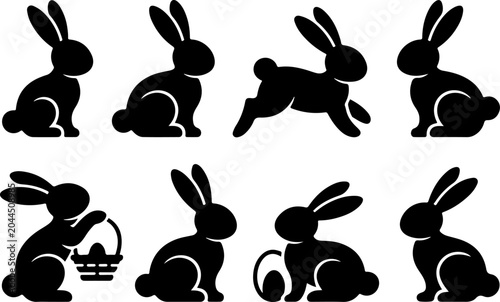 Easter Bunny Silhouette Collection Vector Set