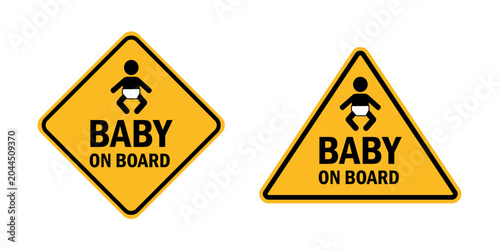 baby on board yellow warning sign isolated vector illustration