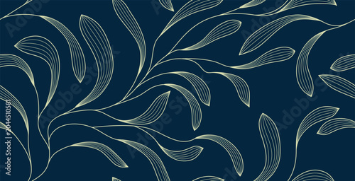 Seamless leaf pattern wallpaper on a blue background.