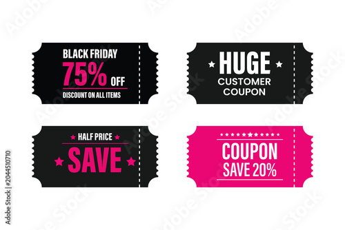 Collection of colorful discount coupons on for marketing and shopping