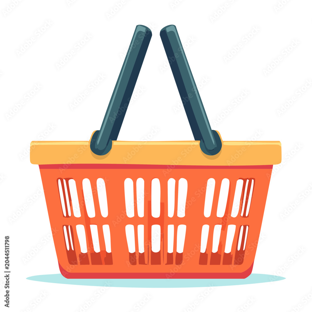 Fototapeta premium Orange shopping basket with handles on white background