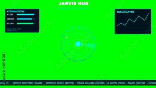 Advanced digital tactical interface featuring a rotating radar scanner and live system analytics for futuristic military animation video footage motion