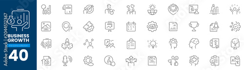 Photos Business growth line icons set featuring professional success and company development graphics