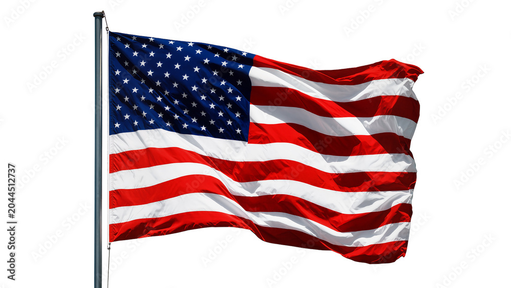 Obraz premium American flag waving on flagpole, stars and stripes