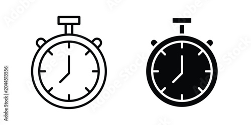 Stop watch icon stroke and solid black editable vectors