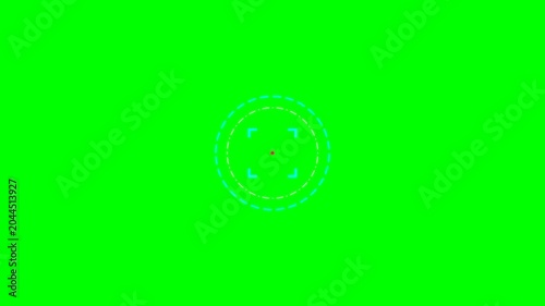 Digital target reticle animation featuring glowing cyan circular interface elements set against a vibrant green screen motion graphic video background