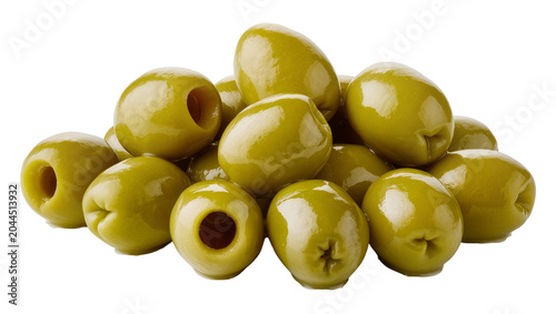Fotografia Pile of pitted green olives with glossy skin