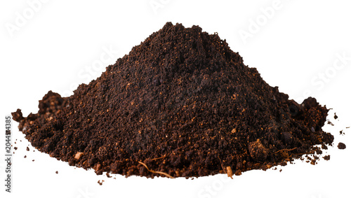 Photos Pile of dark rich soil with visible texture and small pebbles